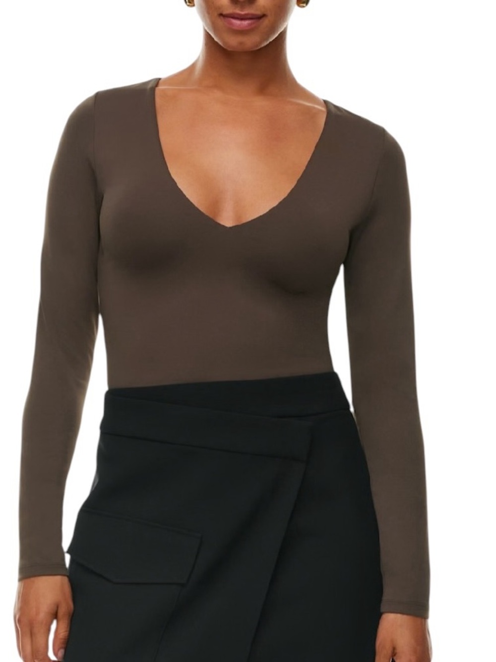 Babaton Contour V-Neck Longsleeve rich mocha brown size M excellent condition